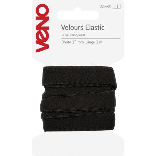 Veno - Velours-Elastikband - 15 mm - schwarz - 1 m