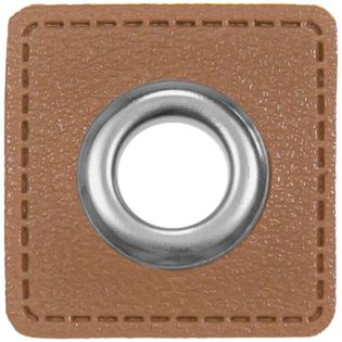 Ösenpatches für Kordeln - Lederimitat - mittelbraun