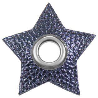 Ösenpatches für Kordeln - Lederimitat - Stern - marine metallic