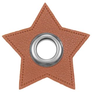 Ösenpatches für Kordeln - Lederimitat - Stern - camel