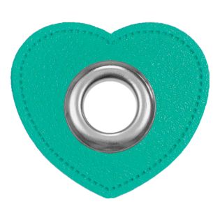 Ösenpatches für Kordeln - Lederimitat - Herz - mint