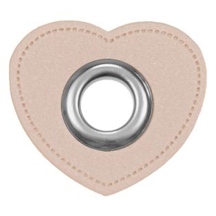 Ösenpatches für Kordeln - Lederimitat - Herz - beige