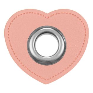 Ösenpatches für Kordeln - Lederimitat - Herz - lachs