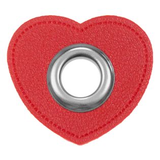 Ösenpatches für Kordeln - Lederimitat - Herz - rot