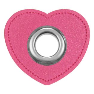 Ösenpatches für Kordeln - Lederimitat - Herz - pink