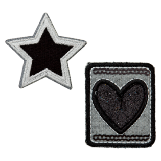Applikation - Stern und Herz - 2er-Set - schwarz