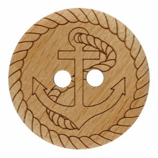 2-Loch-Knopf - 23 mm - Rund mit Anker - Echtholz