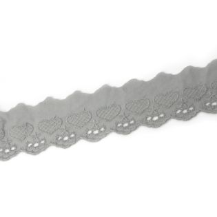 Baumwoll-Spitzenborte - Herzen - 50 mm - grau
