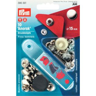 Druckknöpfe - Anorak - 15 mm - 10 Stück mit Werkzeug - silber