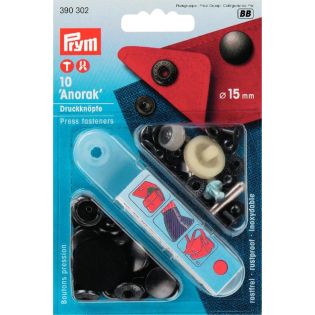 Druckknöpfe - Anorak - 15 mm - 10 Stück mit Werkzeug - schwarz