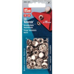 Druckknöpfe - Anorak - 15 mm - 10 Stück - silber - Nachfüllpackung