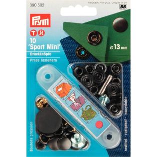 Druckknöpfe  - Sport-Mini - 13mm - 10 Stück mit Werkzeug - schwarz