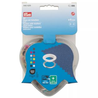 Prym - 66 Ösen mit Scheiben - Ø8 mm - Vario Creative Tool - bunt in Herzbox
