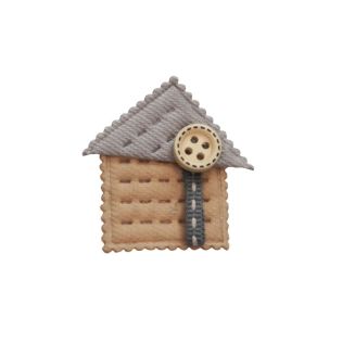 Applikation - Häuschen - grau - beige - gelb - 38 mm 