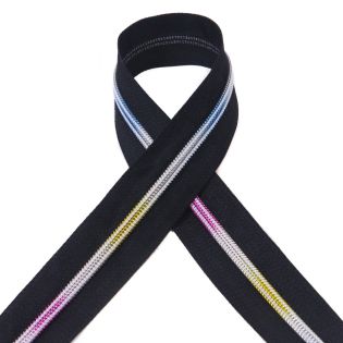 AY - Spiral - Reißverschluss - Metallic - Regenbogen - 5 mm - Meterware - schwarz/bunt