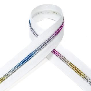 AY - Spiral - Reißverschluss - Metallic - Regenbogen - 5 mm - Meterware - weiß/bunt
