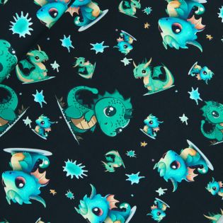 Baumwolljersey -  Drachen - blau