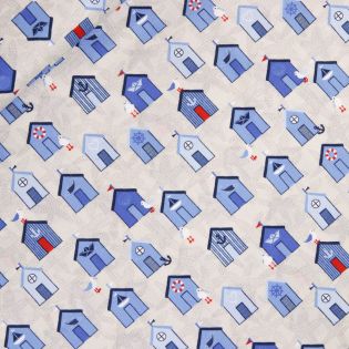 Patchwork - Baumwolle - maritime Häuschen - blau