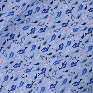 Patchwork - Baumwolle - kleine Fische - hellblau 