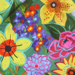 Viskosejersey - tropische Blumen - grün