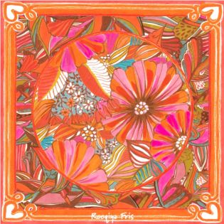 Viskose - großes Panel - Sommerblumen - orange-pink