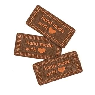 Applikation - Lederimitat Label - HANDMADE WITH LOVE - braun - bügelbar