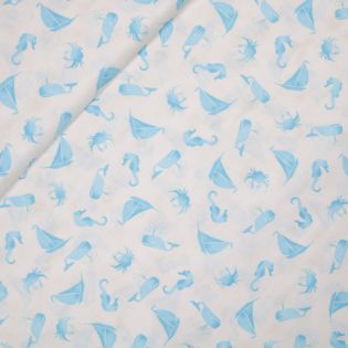 Patchwork - Baumwolle - Meeresbewohner - blau
