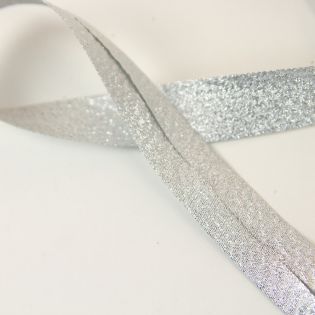Schrägband - 40/20 - uni - Glitzer - silber