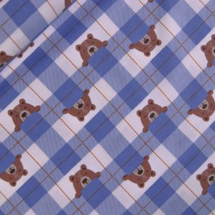 Baumwolle - Flanell - Karo - Bär - blau 