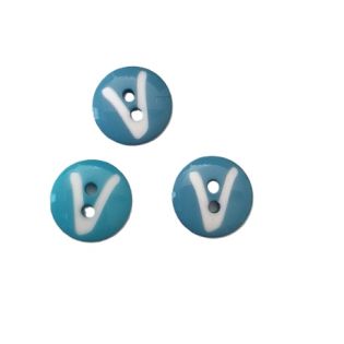 2-Loch-Knopf - 20mm - Buchstabe V - hellblau 