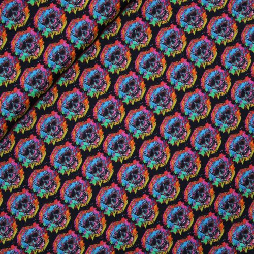 Baumwolle - Rainbow - Skulls - schwarz