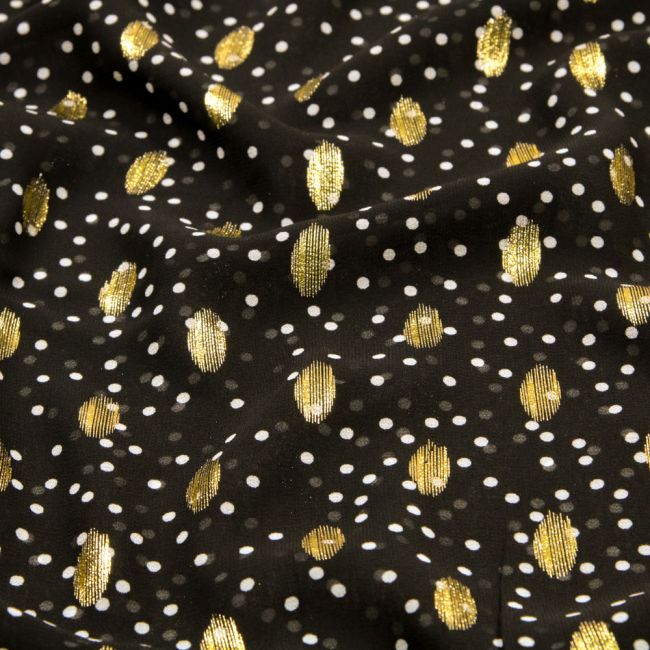 Chiffon Stoffe Schwarz Gold Chiffon Goldene Punkte Schwarz