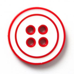 4-Loch-Knopf - 2-farbig - 28 mm - weiss-rot