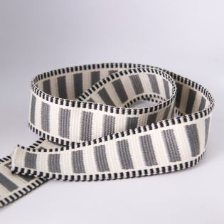 Taschengurtband - 38 mm - gestreift  - grau - beige 