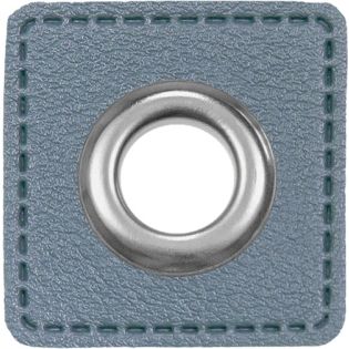 Ösenpatches für Kordeln - Lederimitat - jeansblau