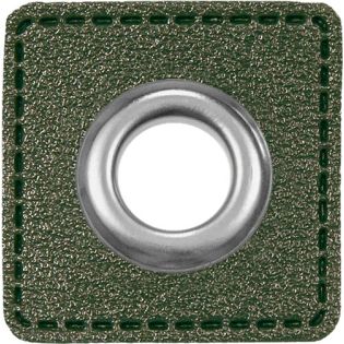 Ösenpatches für Kordeln - Lederimitat - olive