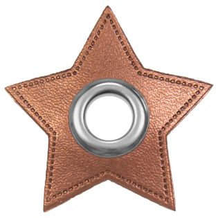 Ösenpatches für Kordeln - Lederimitat - Stern - kupfer metallic