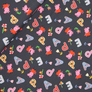 Baumwolljersey - Peppa Pig - Schule - grau