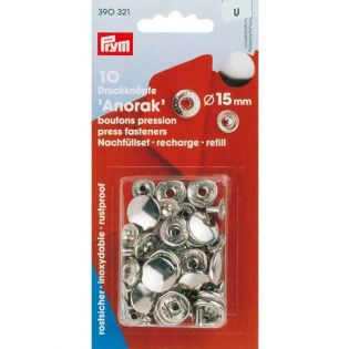 Druckknöpfe - Anorak - 15 mm - 10 Stück - silber - Nachfüllpackung