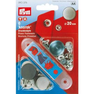 Druckknöpfe - Anorak - 20mm - 6 Stück mit Werkzeug - silber