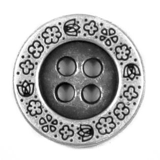 4-Loch-Knopf - 15 mm - geprägter Blumenrand - altsilber