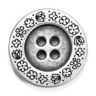 4-Loch-Knopf - 20 mm - geprägter Blumenrand - altsilber