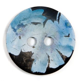 2-Loch-Knopf - 36 mm - Holz - Blume - türkis