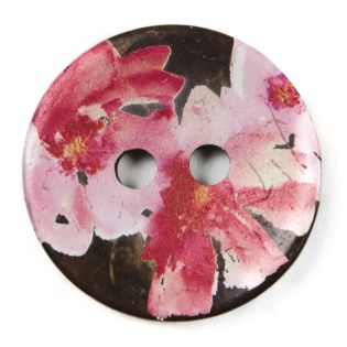 2-Loch-Knopf - 36 mm - Holz - Blume - rot