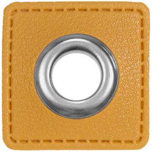 Ösenpatches für Kordeln - Lederimitat - senfgelb