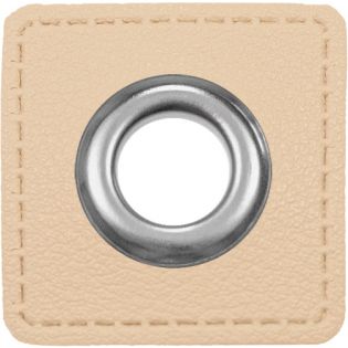 Ösenpatches für Kordeln - Lederimitat - creme