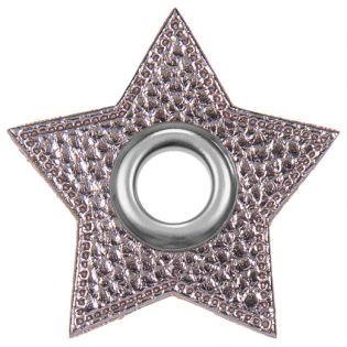 Ösenpatches für Kordeln - Lederimitat - Stern - metallic - grau