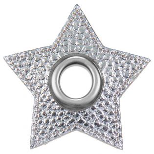 Ösenpatches für Kordeln - Lederimitat - Stern - metallic - silber