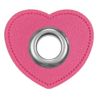 Ösenpatches für Kordeln - Lederimitat - Herz - pink