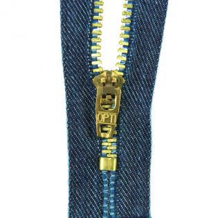 Reißverschluss Opti - M45-gold - 10cm - Feststellgriff - nicht teilbar - jeansblau
